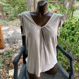 Anthropologie Little Yellow Button Tank Top with Tie Back and Ruffle Sleeves